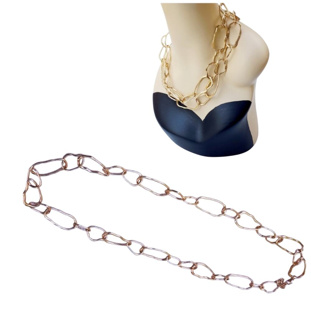Gold-tone Pop Chain Circular Abstract Long Versatile Necklace - Adjustable
